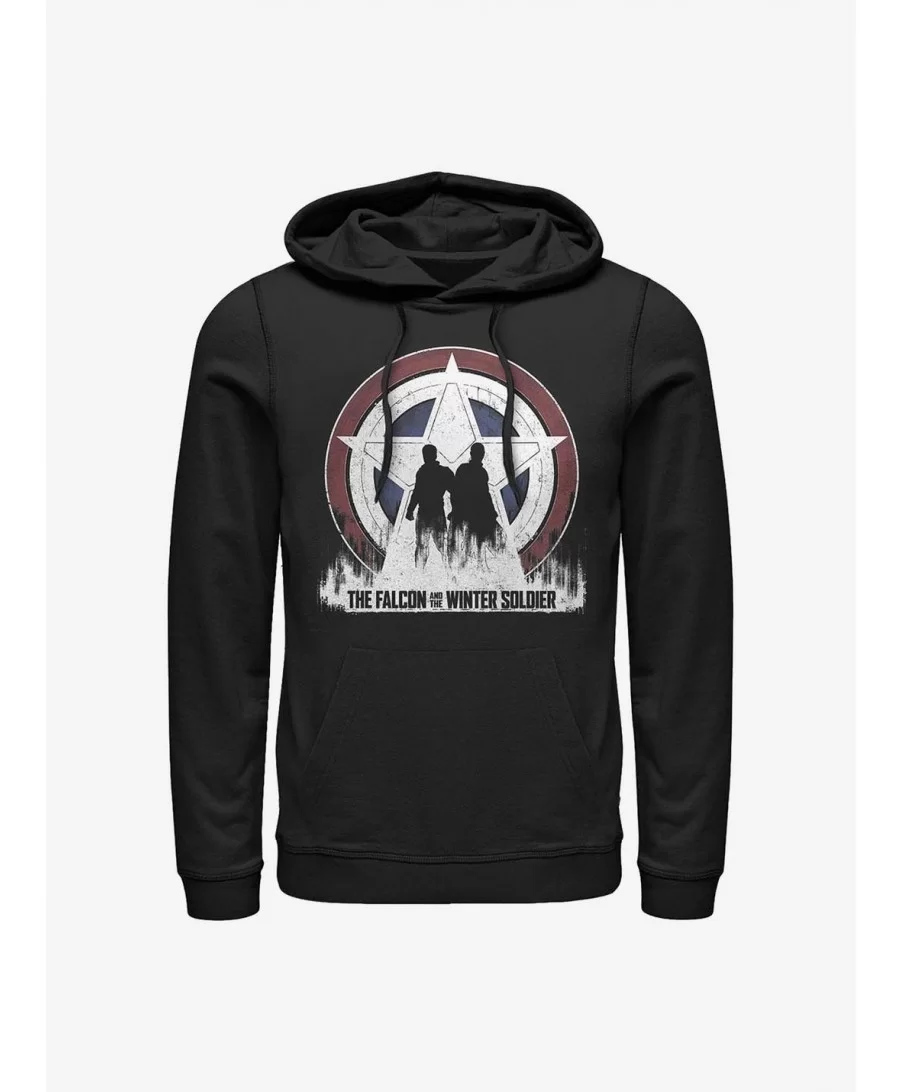 Huge Discount Marvel The Falcon And The Winter Soldier Silhouette Shield Hoodie $15.09 Hoodies