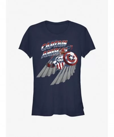 Seasonal Sale Marvel The Falcon And The Winter Soldier Captain America Sam Wilson Wings Girls T-Shirt $7.12 T-Shirts