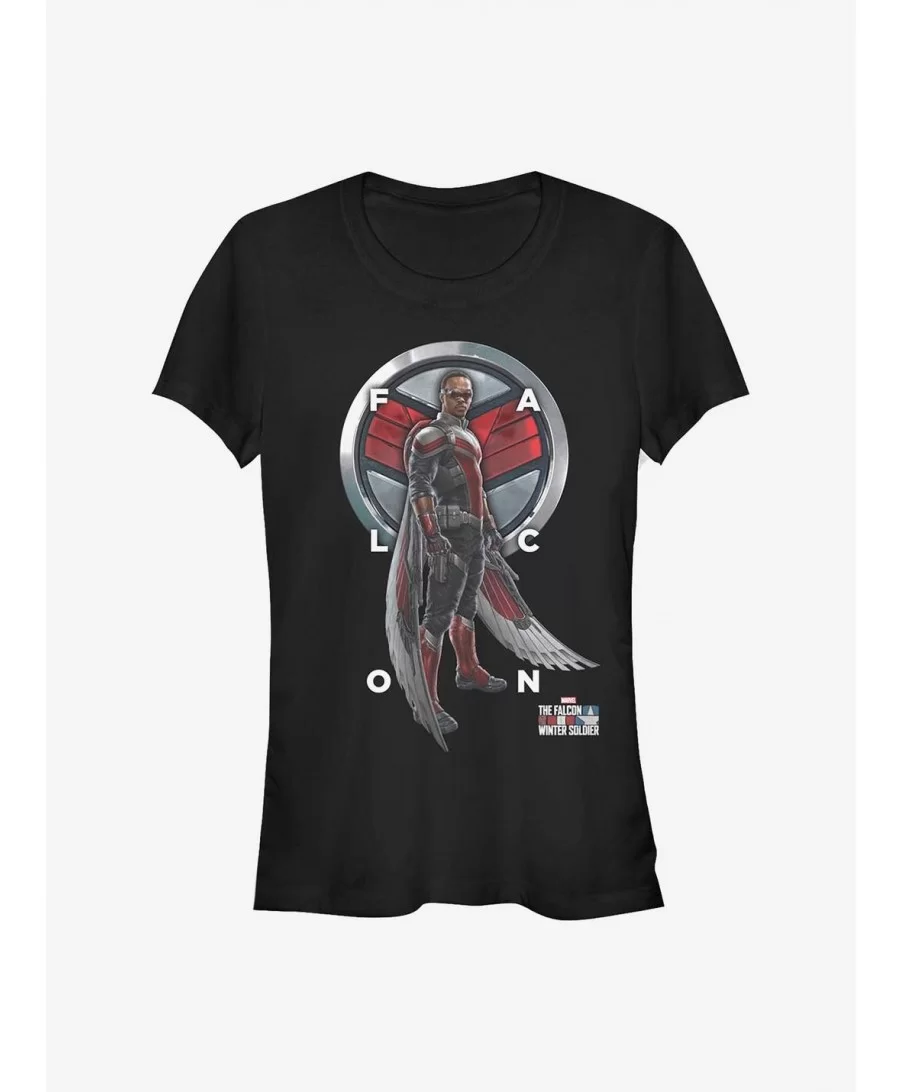 Seasonal Sale Marvel The Falcon And The Winter Soldier Falcon Grid Text Girls T-Shirt $5.66 T-Shirts