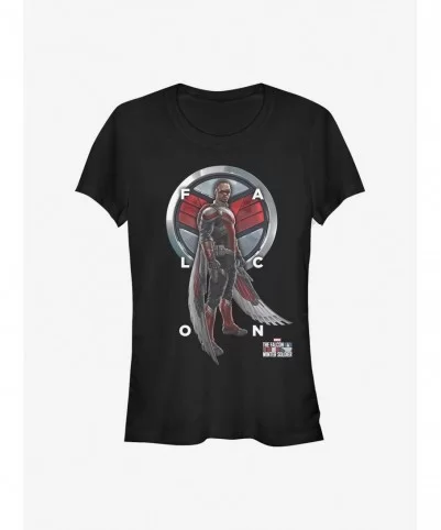 Seasonal Sale Marvel The Falcon And The Winter Soldier Falcon Grid Text Girls T-Shirt $5.66 T-Shirts