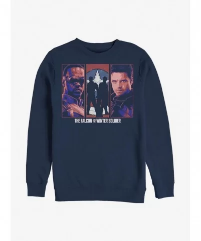 Big Sale Marvel The Falcon And The Winter Soldier Falcon Winter Soldier Group Crew Sweatshirt $10.04 Sweatshirts