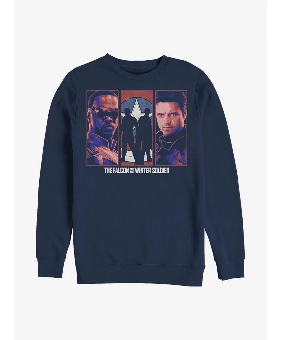 Big Sale Marvel The Falcon And The Winter Soldier Falcon Winter Soldier Group Crew Sweatshirt $10.04 Sweatshirts