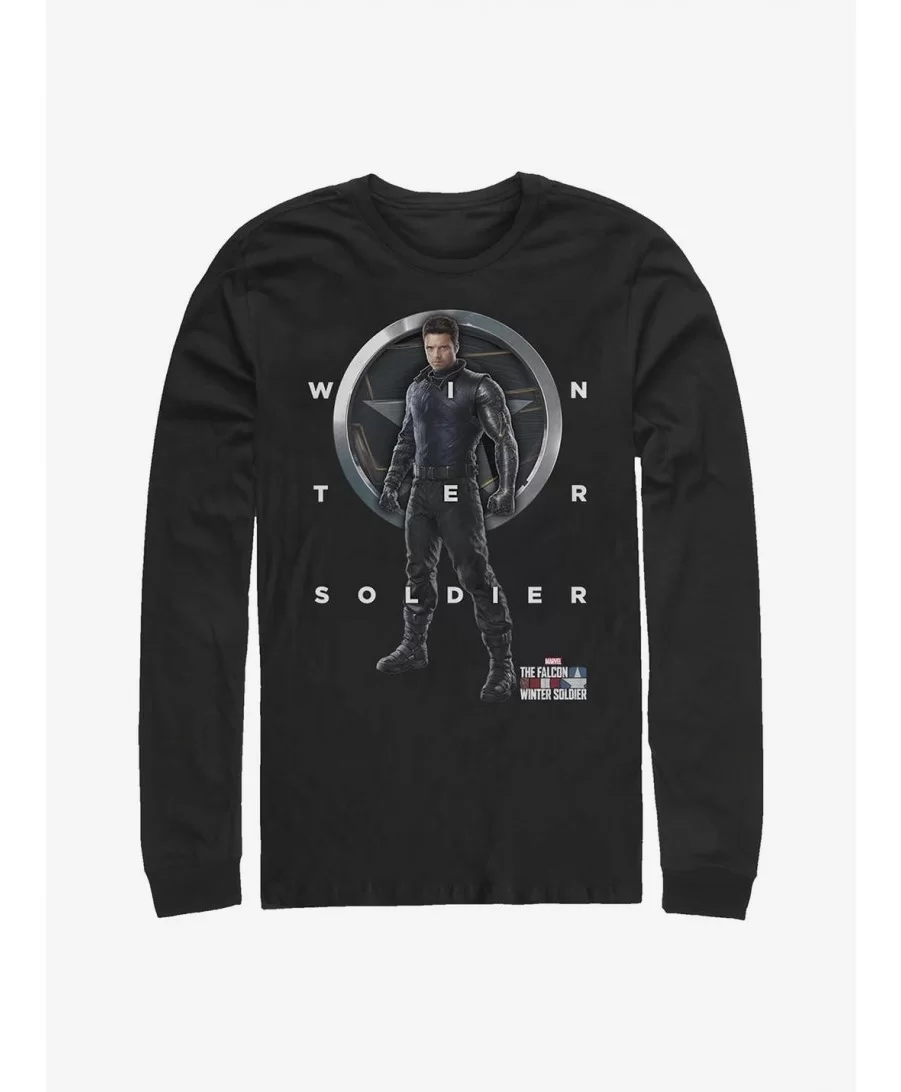 Limited Time Special Marvel The Falcon And The Winter Soldier Bucky Grid Text Long-Sleeve T-Shirt $8.69 T-Shirts