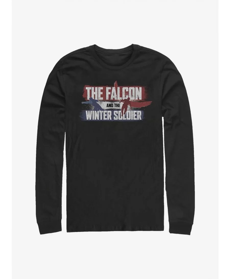 Trendy Marvel The Falcon And The Winter Soldier Spray Paint Logo Long-Sleeve T-Shirt $7.90 T-Shirts