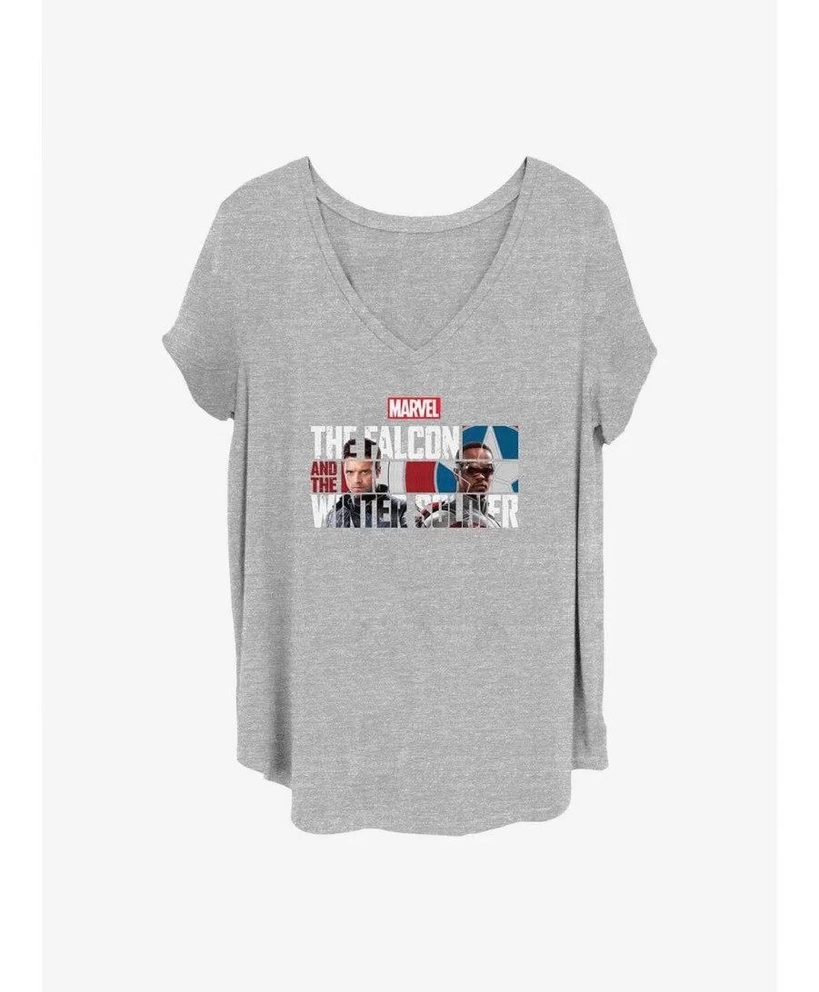 Seasonal Sale Marvel The Falcon and the Winter Soldier Logo Fill Girls T-Shirt Plus Size $11.10 T-Shirts